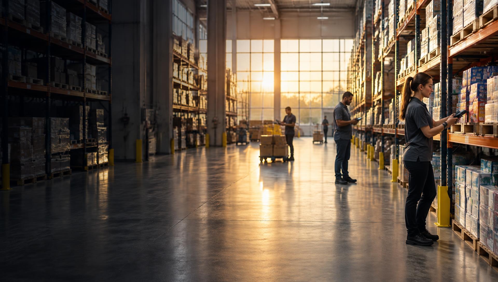 Modern distribution center with organized retail inventory